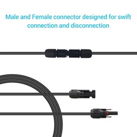 Renogy 10Ft 10AWG Male and Female Connectors Solar Extension Cable, 10FT-10AWG, Black