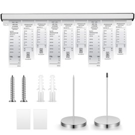 Aluminum Slide Check Rack with 2 Pcs Receipt Holder Spike Desk Receipt Holder Restaurant Ticket Holder Silver ticket Rail Bill Orders Display Rail for Kitchen Office Cafes Bar Note Organizer (36 Inch)