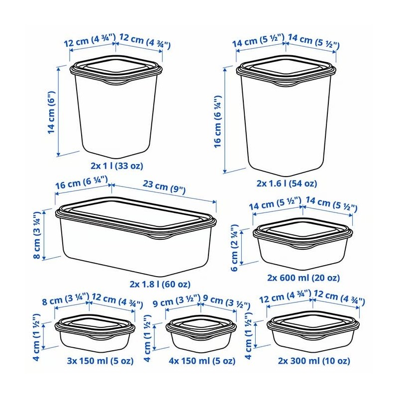 IKEA PRUTA Standard Durable Plastic Storage Food Containers of 17