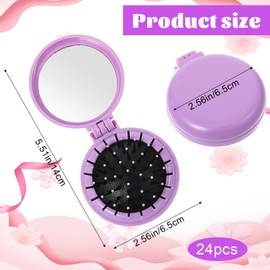 24pcs Folding Travel Mirror Hair Brushes Small Round Mirror Pocket Hair Brush Portable Mini Hair Comb with Makeup Mirrors Compact Travel Size Massage Comb for Women Girls Wet and Dry Hair