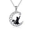 POPLYKE Black Cat Necklace Sterling Silver Star Moon Irish Jewelry