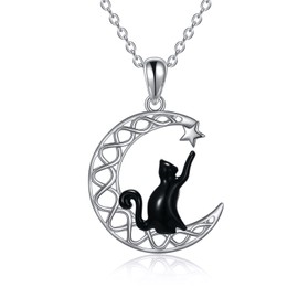 POPLYKE Black Cat Necklace Sterling Silver Star Moon Irish Jewelry Gifts for Women (star)