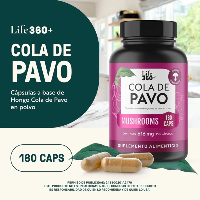 Cola De Pavo Life 360 180 Cpsulas Con Hongo Cola