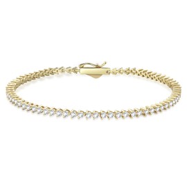 KRKC Tennis Bracelets For Women, Cubic Zirconia Bracelet, S925 Sterling Silver With 14k Gold Plated, 5A Round CZ Diamond Bracelets For Women Mother's Day Gift, Three Prong 2MM 8 inches