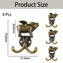 KxrTpx Antique Brass Coat Hooks, Decorative Brass Door Hooks and Key Hooks Wall Mounted, Set of Four Antique Brass Hooks for Wall Organisation, Solid Brass Construction with Traditional Design