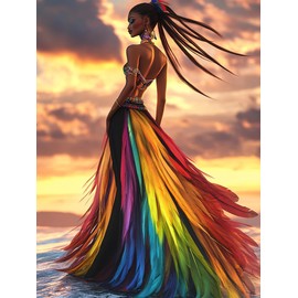Diymood DIY - Kit de pintura de diamante 5D para mujeres africanas para adultos, pintura con arte de diamantes, taladro completo, redondo, bordado, mosaico, decoración de pared, regalo de 12 x 16