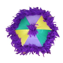 New Orleans Mardi Gras Second Line Umbrella Parasol- Purple, Green, Yellow Gold with Purple Feathers
