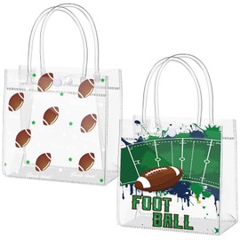 MotiMind 24 Pcs Clear PVC Gift Bags Party Favor Bags with Handles, PVC Waterproof Reusable Sport Themed Goodie Tote, Treat Present Team Gift Sports Competition Birthday Supplies(Football)