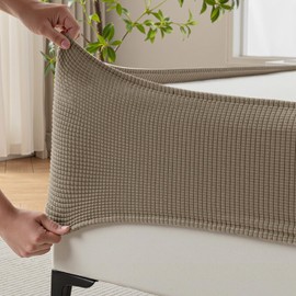 MIYE - Funda de tela jacquard, súper elástica alrededor de 4 lados, falda de cama elástica, resistente a las arrugas y a la decoloración, lavable y fácil de instalar. (Simply Taupe, Full)