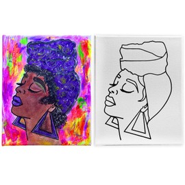 Indigo Art Studio Pre Drawn Canvas Paint Kit for Adults Kids | Stenciled | Art Activity | Afro Queen Retro | DIY Birthday Gift & Sip and Paint With Twist Party Favor Queen #6 (8x10 Inches)