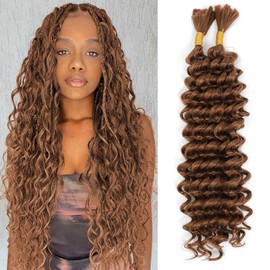 Human Braiding Hair Mix Synthetic Boho Hair for Braiding, 18 Inch Wet and Wavy Braiding Hair 2 Pcs Deep Wave Bulk Hair for Braiding Curly Bohemian Hair Extensions (30#, 18 Inch)