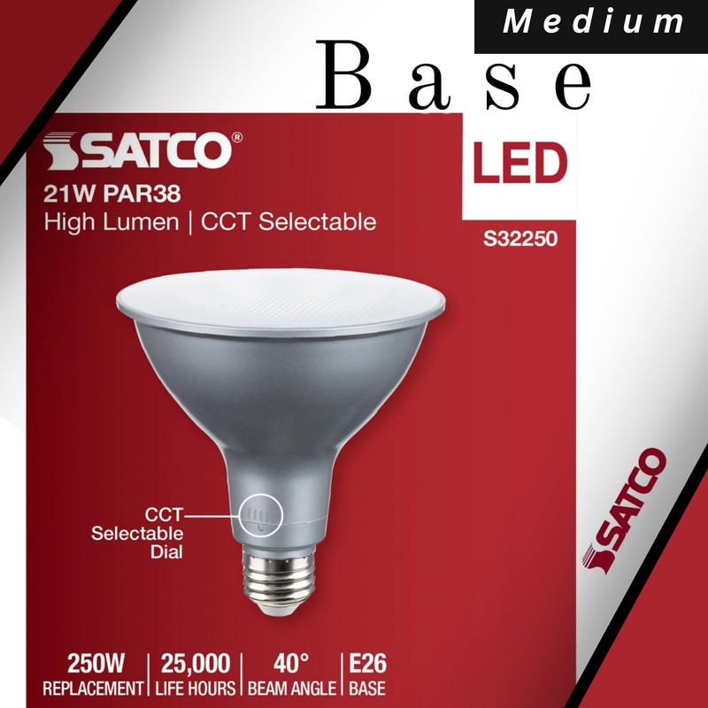 Satco S32250 21 Watt PAR38 High Lumen LED; 27K/30K/35K/40K/50K CCT
