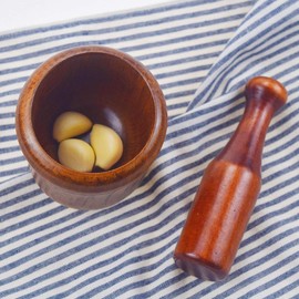 Wooden Mortar and Pestle, Kitchen Grinding Bowl, Manual Garlic Masher for Grinding Herbs, Spices, Pepper, Guacamole and Nuts
