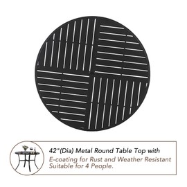 MFSTUDIO 42" Big Outdoor Dining Table with Adjustable mbrella Hole, Patio Metal All-Weather Round Table for Backyard Lawn Garden