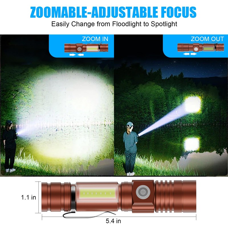 Hoxida Flashlight USB Rechargeable, Magnetic LED Flashlight, Super Bright LED