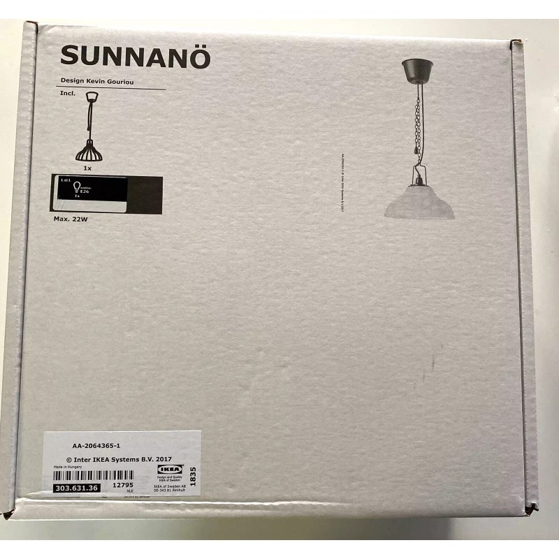 IKEA New Ikea SUNNANO Pendant lamp White/Black Steel Glass New