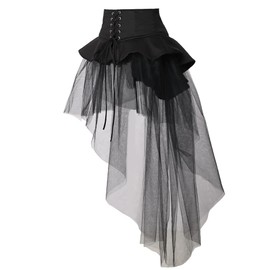 Steampunk Women's Tulle Skirts Waist Belt Gothic Outfits Ruffles Pirate Corset Costumes Black