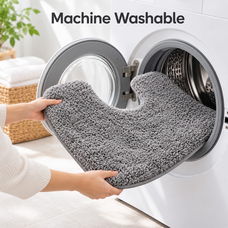 U-Shaped Bathroom Toilet Mat – Thick Plush Polyester Absorbent Rug