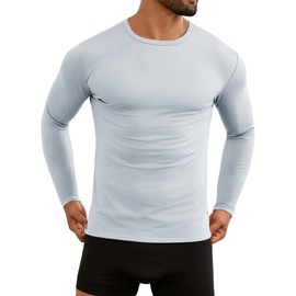 URRU Thermal Underwear High Stretch Fleece Lined Crewneck Classic Thermal Shirts, Mid-Weight Base Layer Top for Men Grey L
