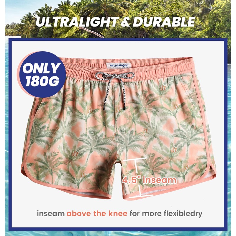 MaaMgic Men's Swimming Shorts Vintage Retro Board Shorts 4-Way Stretch