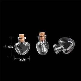 TAI DIAN Love Hearts Shape Mini Cute Glass Bottles Pendants Small DIY Bottles with Cork Transparent Clear Jars Gifts Vial 10pcs (10, Heart)