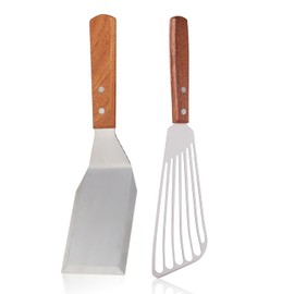 Fonteme Stainless Steel Hamburger Turner, Medium, Wooden Handle | Stainless Steel Fish Spatula, Medium, Wooden Handle. Great for all your cooking and grilling requirements
