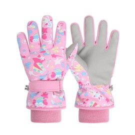 FAYHIJUN Waterproof Kids Gloves Winter Cold Weather Mittens thermal Snow Cycling Ski Glove Age1-13 for Boys Girls Kid Boy toddler Girl Children Outdoor Sport (Pink, L（Age9-13）)