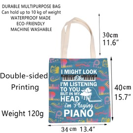 CMNIM Piano Tote Bag Piano Gifts for Piano Players Funny Piano Music Canvas Tote Bag Piano Lover Gifts Shoulder Shopping Bag (Piano Tote Bag blue)