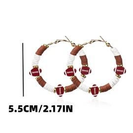 Football Heishi Clay Beads Hoop Earrings Brown Vinyl Disc Beaded Football Hoop Earrings Game Day Football Hoop Rugby Ball Sports Cheerleading Team Sports Fans Favors