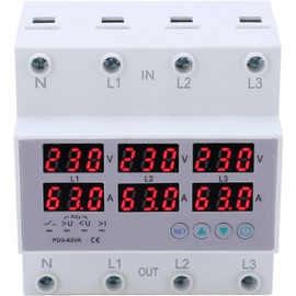 CYSFETENA 3 Phase DIN Rail Voltmeter, 390-500V 3A Automatic Overvoltage Overcurrent Protection AC Voltmeter, Digital Installation Ammeter for Real-time Display of Voltage Current