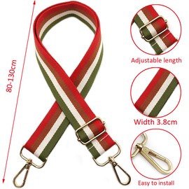 Shoulder Strap for Bags, Red, Bag Strap, Adjustable Shoulder Strap, Bag Straps for Changing with Carabiner Gold, 80-130 cm Carry Strap, Bag for Women, Modern Handbag Accessories, 3.8 cm, 07