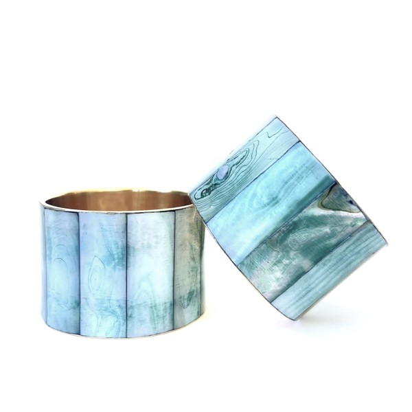 Green Blue Natural Stone Gold Individual Napkin Rings - Set of 6 Elegant Metal Napkin Rings for Your Christmas Table - Set of 6 Sturdy Christmas Mother of Pearl - Blue (6)