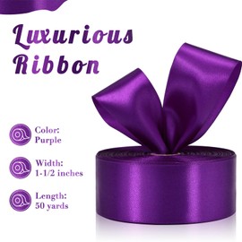 Sagaat Purple Ribbon 1-1/2 Inch 50 Yards, Solid Satin Ribbon for Flower Bouquet, Crafts, Gift Wrapping, Bridal Invitations, Hair, Festival and Party Decorations