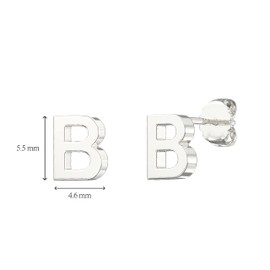 Aeon Jewellery Alphabet Initial Earrings - B | Plain 925 Sterling Silver Stud Earrings | 5.5x4.6mm | Polishing Cloth and Gift Box Included, Silver