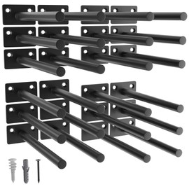 LEOPO Black 24 Pack-6 inch Floating Shelf Brackets, Hidden Shelf Bracket for Wood, Concealed Blind Shelving Support,Invisible Coated Brackets for DIY Decorative,Fit for Kitchen, Bathroom,Study Room