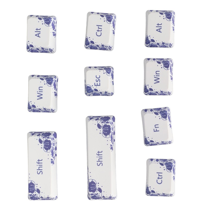 10PCS Key Caps Dye Sublimation Processblue and White Porcelain Style