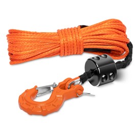 METOWARE Synthetic Winch Rope Kit, 1/4" x 50ft 10,000 LBS Winch Cable Line with Protective Sleeve Hook and Forged Winch Hook Fits 4WD Off Road Vehicle UTV ATV SUV Truck