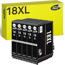 Happy Printer 5 Cartridges Compatible with Epson 18XL Black for Expression Home XP205 XP215 XP225 XP302 XP305 XP312 XP315 XP322 XP325 XP402 XP405 XP412 XP415 XP422 XP425