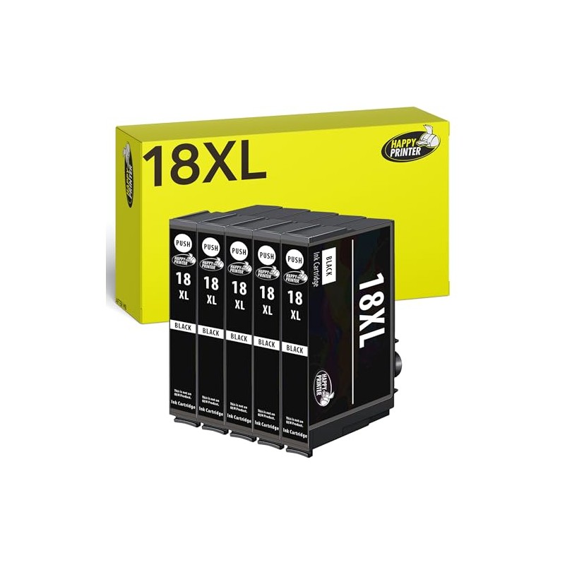 Happy Printer 5 Cartridges Compatible with Epson 18XL Black for