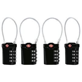 TSA Luggage Locks [Pack of 4] [Upgraded] Diyife 4-Digit Combination Security Lock Travel Lock with 14 cm Flexible Cable for Suitcase Luggage Backpack School or Gym Cabinet etc. (Black)