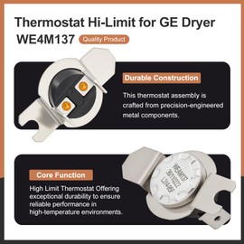 Powswopx WE4M137 Thermostat Hi-Limit for GE Dryer, Temperature Control up to L315-65F, Compatible with Models BWXR473ET, DBB3300EA, DBLR333EE Series - 2 Pack