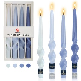 Gedengni Colored Taper Candle Twist Candlesticks,4pcs Blue Spiral Tapered Candles Colorful Candle Sticks Long Twisted Candles for Home Décor Holiday Wedding Party(3D4PC-BLUEGRA)