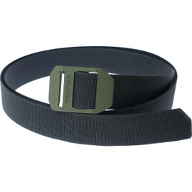 Trayvax Tactical Belt, Black Nylon Web Cinch Belt for Men and Women, Outdoor Hiking and Military Accessories, CNC Machined, OD Green Buckle