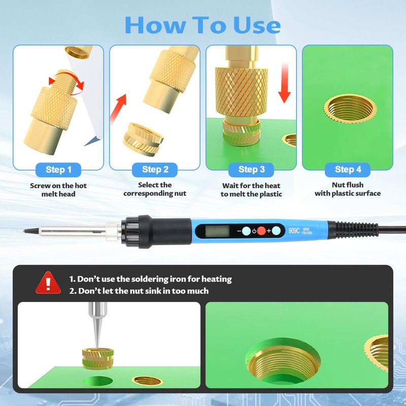 Threaded Inserts Soldering Tips Set with 6 Soldering Tips Adapter