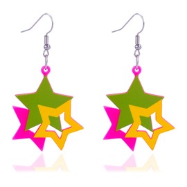 80s 90s Neon Star Earrings for Women Vintage Y2K Colorful Acrylic Costume Jewelry Retro Glow Party Dangles Earrings3