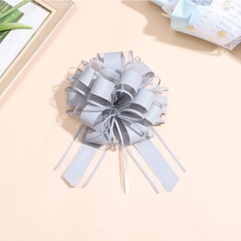 Chexin Pack of 6 Large Gift Bow with Gift Ribbon, Pull Bow, Diameter 18 cm, Gift Bow for Crafts and Packaging, Decorative Bows for Wedding, Birthday and Christmas (Grey)