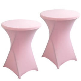 2Pack Black Spandex Cocktail Table Cover for Weddings Parties and Events 24x43 inch Elastic Round Tablecloth (Baby Pink)