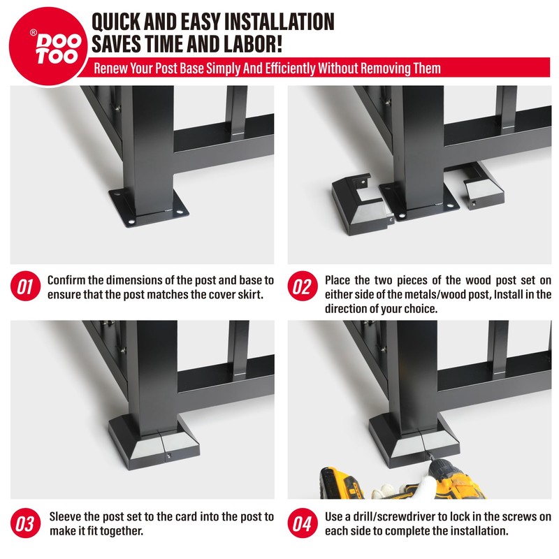 DOOTOO Deck Post Base Covers, Aluminum Post Cover 2.5"x2.5", Split
