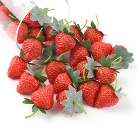 Luckforest Artificial Strawberries, 30 Pcs Small Lifelike Strawberries Plastic Fake Fruit Decoration for Home Kitchen Party Photography Props