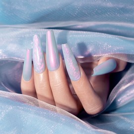 RARJSM Pearl Blue Gel Polish,Pearlescent Gel Nail Polish,Shell Glitter Purple Mermaid Shimmer Iridescent Nail Gel Polish Soak Off LED UV Curing Requires Swirl Thread Effect DIY Manicure Use 7.5ML